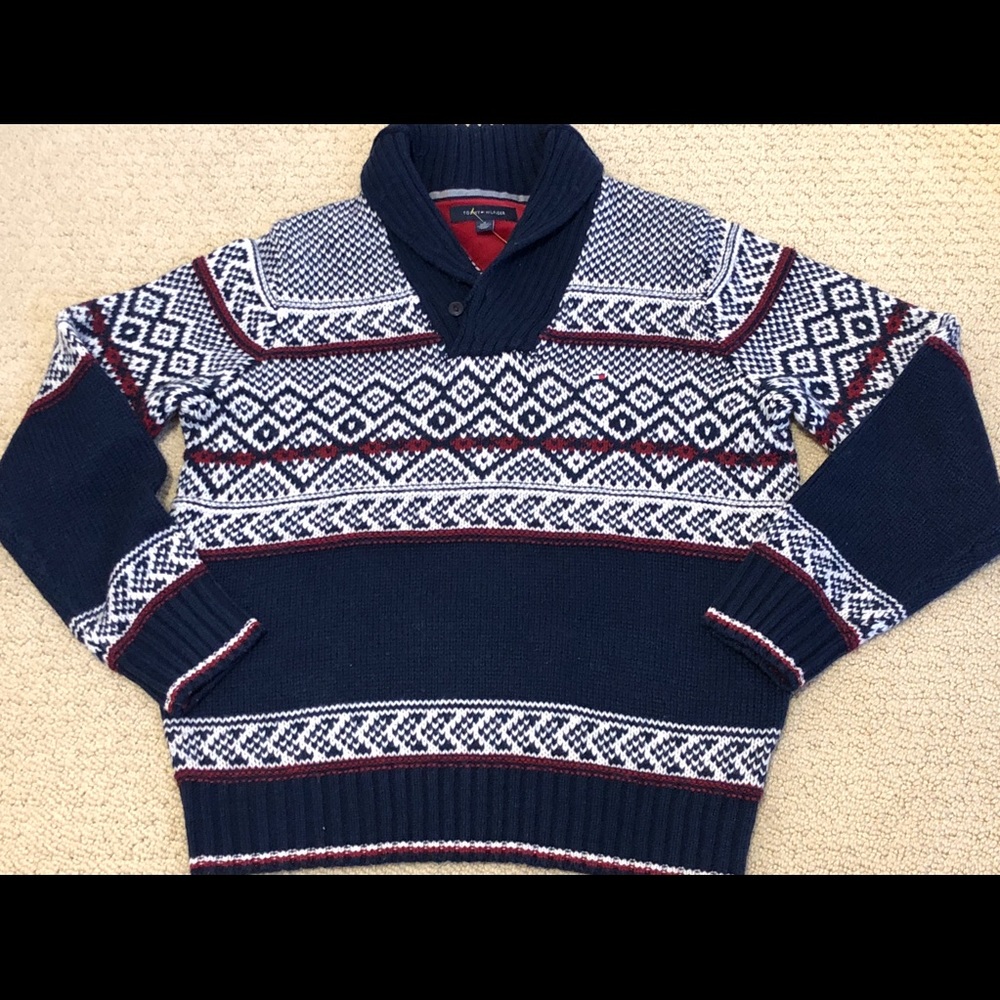 Tommy Hilfiger Sweater Shawl Collar Wool Blend Med